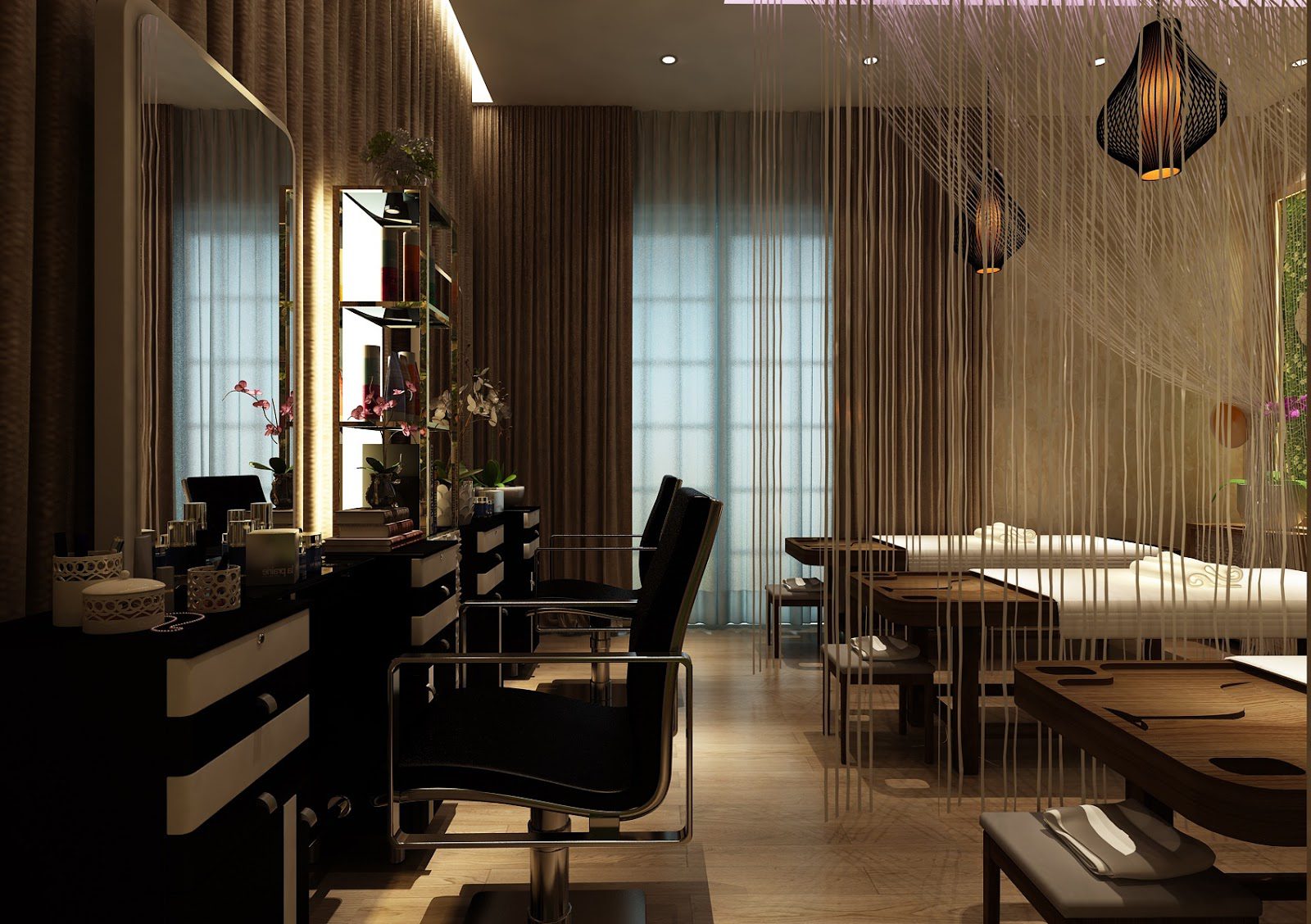 Không gian spa phong cách hiện đại với màu sắc sang trọng, lịch sự