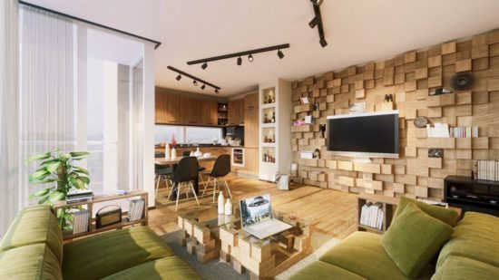 Trang trí phòng khách với chất liệu gỗ