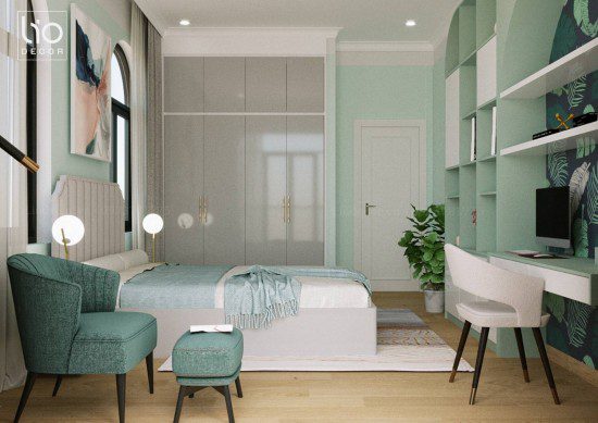 Thiết kế biệt thự tân cổ điển 1 trệt 1 lầu và hầm để xe có sân vườn 25 %lio decor%