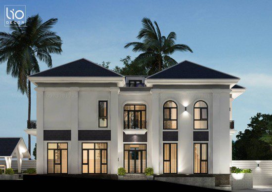 Thiết kế biệt thự tân cổ điển 1 trệt 1 lầu và hầm để xe có sân vườn 3 %lio decor%