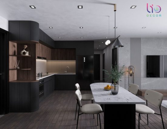 Căn hộ westgate 3 phòng ngủ - thiết kế phòng khách + bếp tông màu tối v3