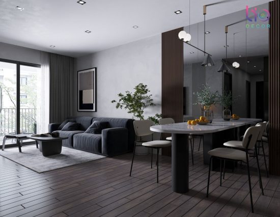 Căn hộ westgate 3 phòng ngủ - thiết kế phòng khách + bếp tông màu tối v9