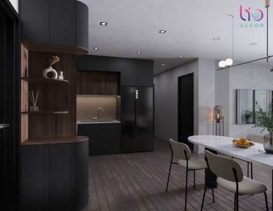 Căn hộ westgate 3 phòng ngủ - thiết kế phòng khách + bếp tông màu tối v10
