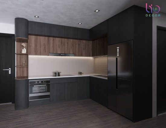 Căn hộ westgate 3 phòng ngủ - thiết kế phòng khách + bếp tông màu tối v4