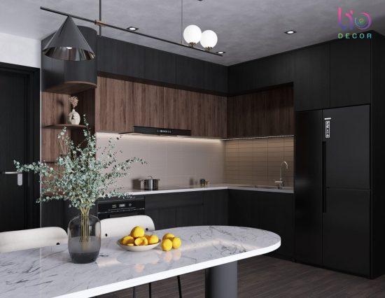 Căn hộ westgate 3 phòng ngủ - thiết kế phòng khách + bếp tông màu tối v5