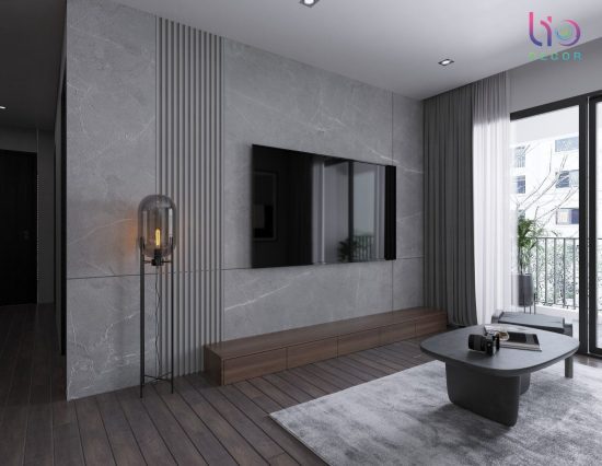 Căn hộ westgate 3 phòng ngủ - thiết kế phòng khách + bếp tông màu tối v6