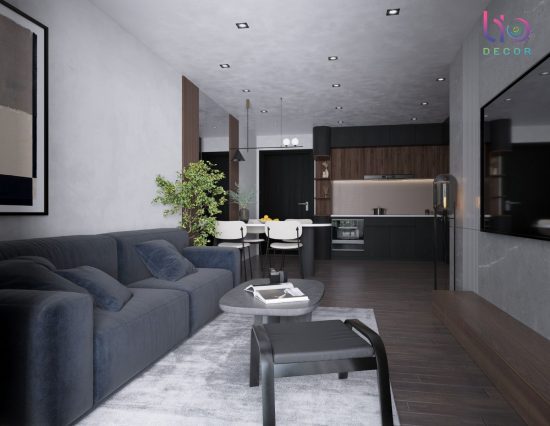 Căn hộ westgate 3 phòng ngủ - thiết kế phòng khách + bếp tông màu tối v8