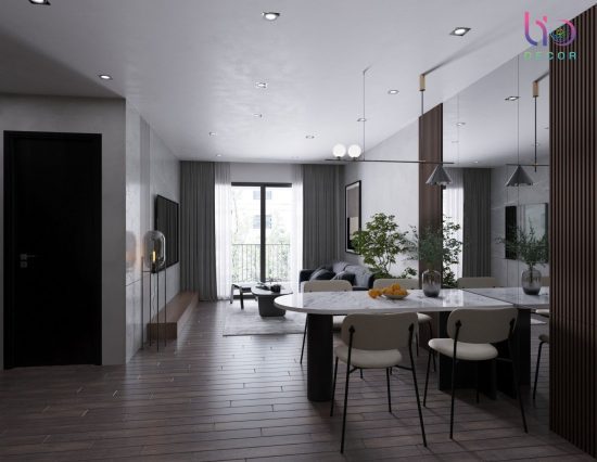 Căn hộ westgate 3 phòng ngủ - thiết kế phòng khách + bếp tông màu tối v11