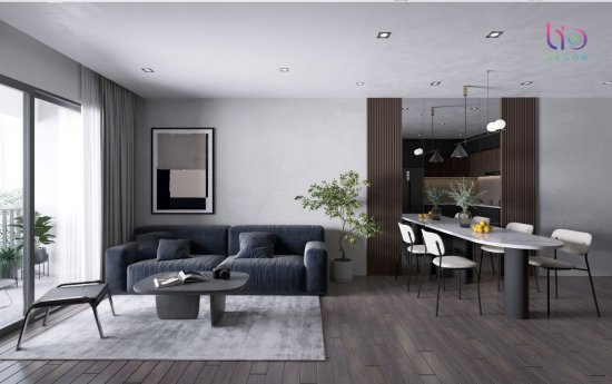 Căn hộ westgate 3 phòng ngủ - thiết kế phòng khách + bếp tông màu tối v1