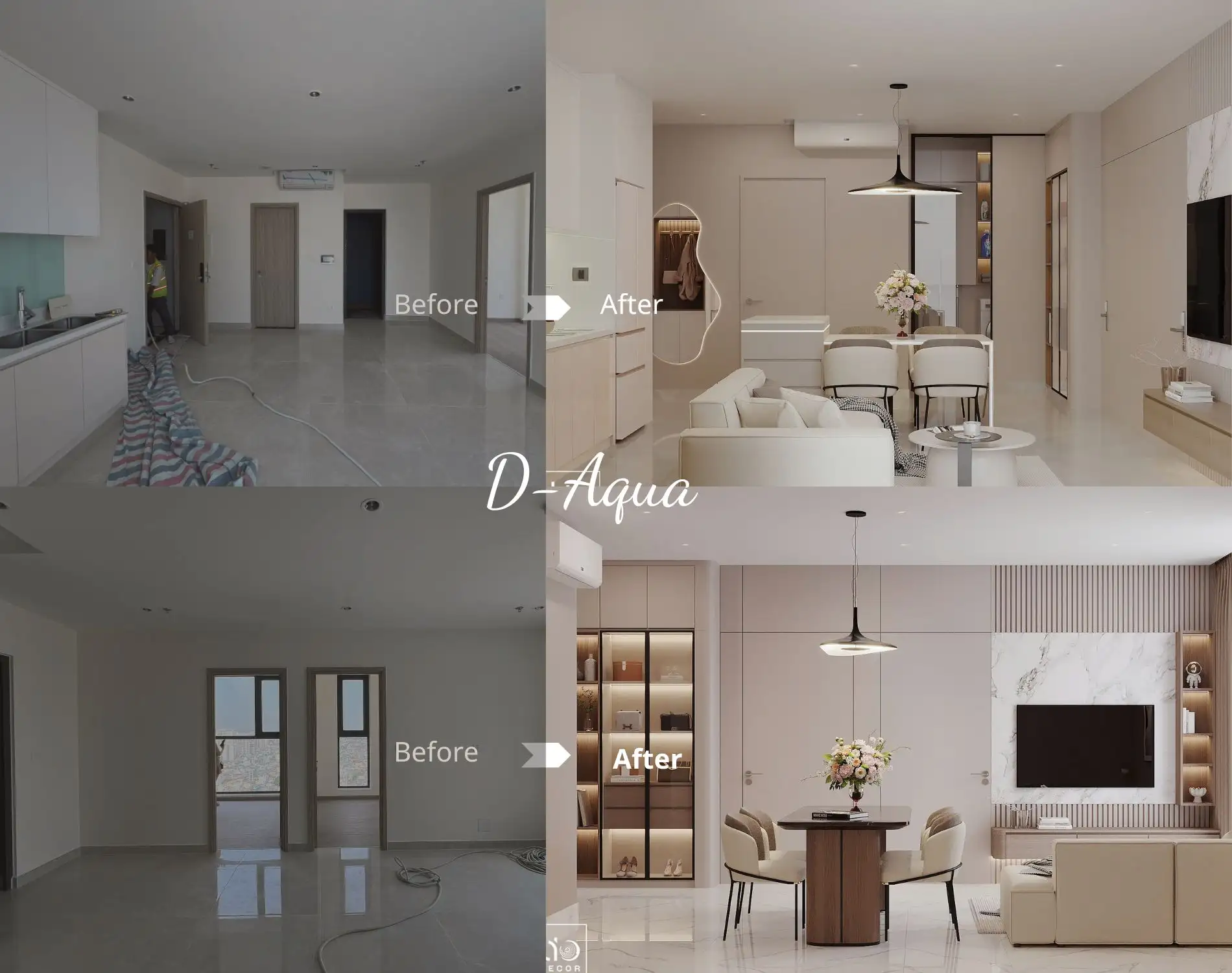 Căn hộ sân vườn D-Aqua 2 phòng ngủ: Thiết kế thi công nội thất trọn gói